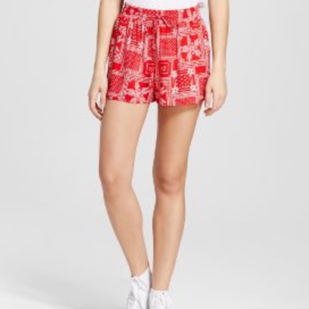 Red and White Flowy Floral Shorts